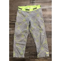 Nike Dri Fit Womens Medium Gray &amp; Neon Green Athletic Capri Leggings - $15.34