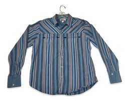 Rare Vintage Denim Friendly Men’s Multi-Blues Striped Dress Shirt, L - £45.60 GBP