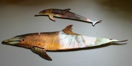 Dolphin Pair of 2 Metal Art Decor 12&quot; x 4&quot; and 8&quot; x 2 1/2&quot; - £17.50 GBP