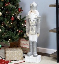 Silver Winter Nutcracker King Oversized Figurine With LED Lights 36.5” Tall! - £401.92 GBP
