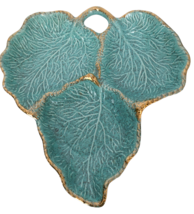 California Pottery Triple Leaf Tidbit Tray Turquoise Gold Color Trim Leaves MCM - £54.91 GBP