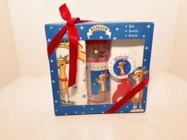 Rudolph Red Nosed Reindeer 1998 Vintage Christmas Baby Bottle Bib Rattle Set - £18.90 GBP