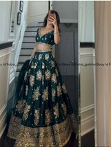 Mehandi function wear lehenga set,indian lehenga choli,green silk leheng... - $57.00