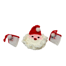 Vintage Handmade Crocheted Needlepoint Santa Christmas Ornaments Lot 3 - £8.39 GBP