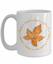 Circle of Fall Season Activities Around Autumn Maple Leaf - 15 oz - White Cerami - $23.95