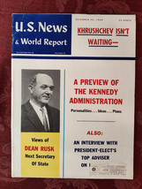 U S NEWS World Report Magazine December 26 1960 Dean Rusk President Kennedy - £11.31 GBP