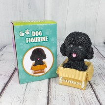 Clever Dog Black Poodle in Faux Cardboard Box 3.5&quot; Figurine Puppy Dog NEW - £9.73 GBP