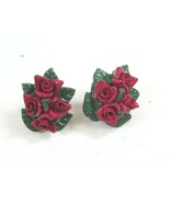Vintage Plastic 3D Red Rose Flower Screw Back Earrings Japan 51470 - £15.76 GBP
