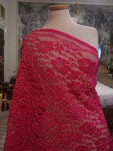 5YDS Gorgeous Shocking Pink Lace Fabric Accented W/ Metallic Gold Outlining - $64.00