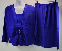 Vintage Bassonelli Blue Women Party 2-Piece Skirt Suit Set Size 16 - £39.55 GBP