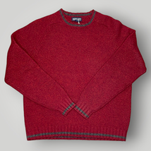 Vtg Lands&#39; End Wool Sweater Red Gray Crewneck Women&#39;s M 10-12 - £42.09 GBP