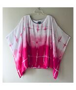 JM Collection Sz 2X Fuchsia White V Neck Pullover Blouse Top Kimono Sleeve - $31.16 CAD