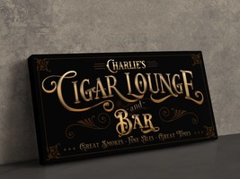 Personalized Cigar Lounge and Bar Sign | Cigar Bar Sign on Canvas | Family Bar S - $50.69