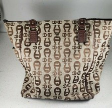 Etienne Aigner  Vintage Brown Leather Canvas Signature Logo Shoulder Bag Handbag - £29.32 GBP