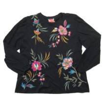 NWT Johnny Was Sidonia Bishop Sleeve Sequin Tee in Black Embroidered Top M - $99.00