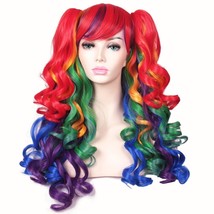 ColorGround Long Curly Cosplay Wig with 2 Ponytails(Rainbow Color) - £41.69 GBP