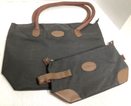 Bella Russo Weekender Canvas Tote Bag and Cosmetic Bag Set Charcoal Gray New - £13.62 GBP