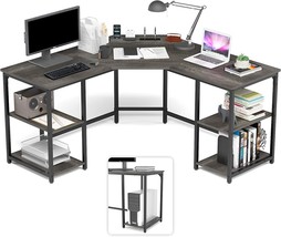 Elephance L-Shaped Desk With Shelves, Computer Corner Desk, Home Office Writing - £146.35 GBP