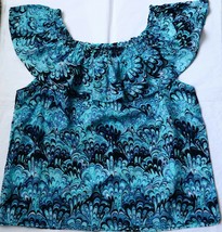 Michael Kors Women`s Blouse Ruffle Top Cotton Silk Blue L 12 14 Large Shirt - $34.99