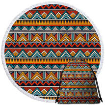 Red Orange Teal African Design Round Beach Towel - $14.90+