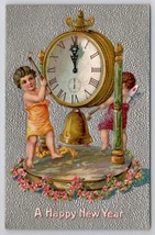 New Year Greeting Cherubs Ring Bell On Clock Postcard C31 - $6.95