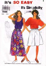 Misses' Culottes & Tops 1996 Simplicity Pattern 7096 Size 8-20 Uncut - $12.00