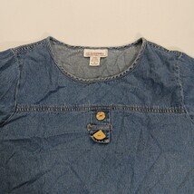 Vintage 90s Silhouettes Chambray  Denim Top Statement Buttons Blue Women's XL  image 7