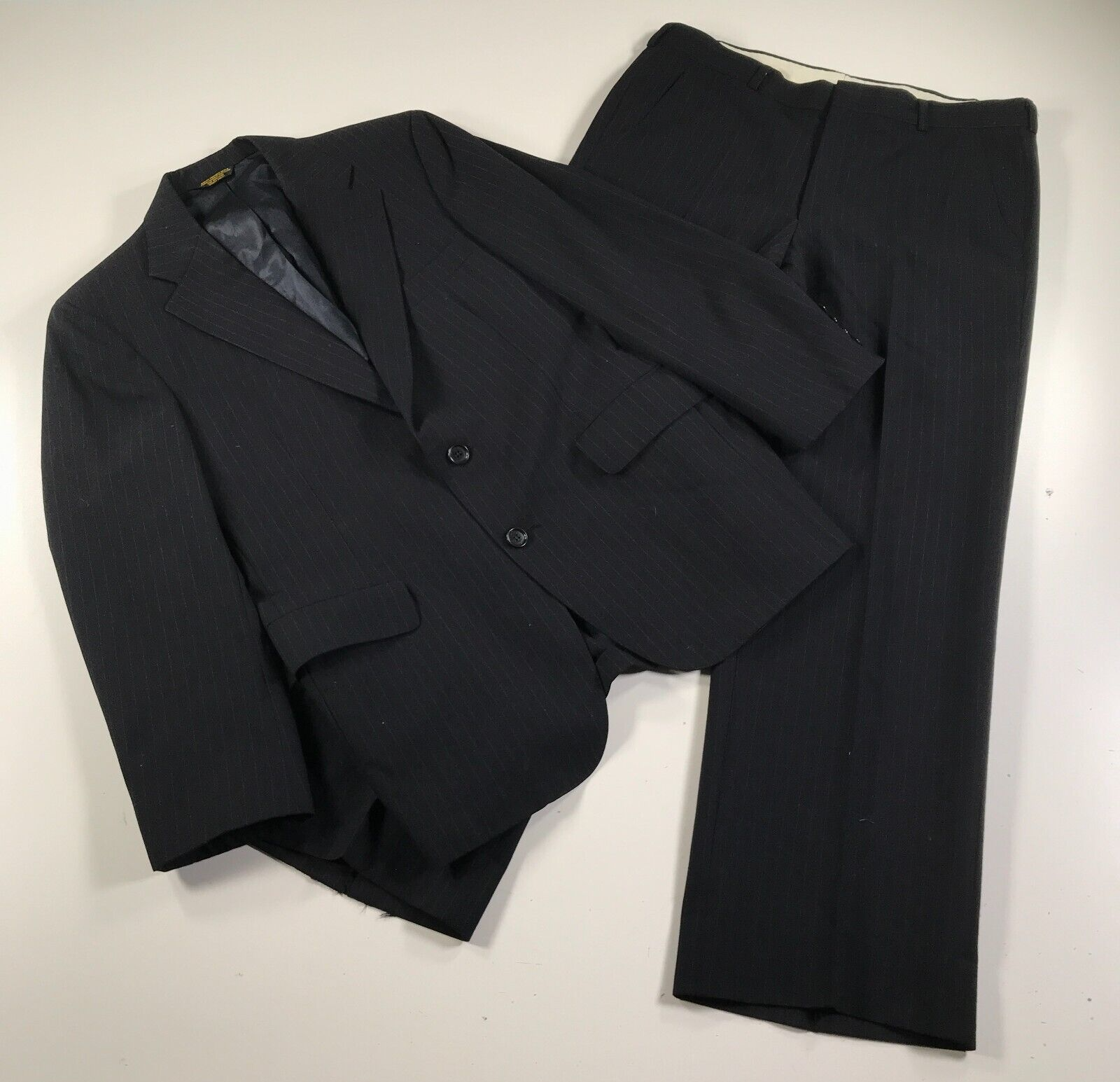 Primary image for Vintage Palm Beach Suit Mens 38 Drop 4 Navy Blue Pinstripes Wool Two Buttons