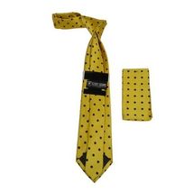 Men's Stacy Adams Tie and Hankie Set Woven Silky Satin #SAT123 Gold Polka Dot image 2