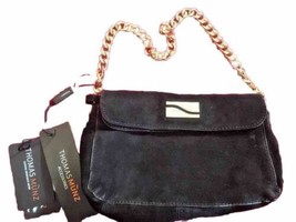 Thomas Munz Black Suede Leather Evening Bag Clutch W/ Gold Chain Strap NWT - $37.99