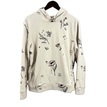 Abercrombie &amp; Fitch Cream Graphic Drawing Print Long Sleeve Fleece Hoodie Small - $37.61