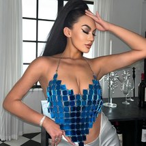 Sexy Nightclub Shiny Blue Acrylic Sequins Women Geometric Square - £30.29 GBP
