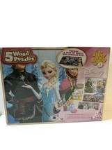 NEW Disney Frozen  5-Pack Wood Puzzles In Wooden Storage Box - £11.98 GBP