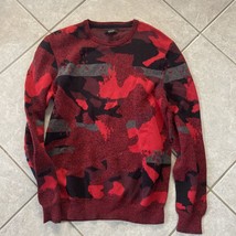 Alfani Mens Medium Red Black Camouflage Crew Neck Sweater Pullover LS - £10.91 GBP