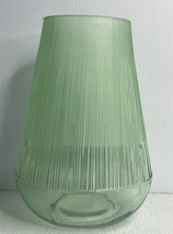 Retired Sorcha Frosted/Clear Sea-foam Green Glass Ribbed Exterior Vase 9” Tall. - £11.79 GBP