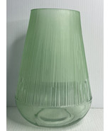 Retired Sorcha Frosted/Clear Sea-foam Green Glass Ribbed Exterior Vase 9... - £11.64 GBP
