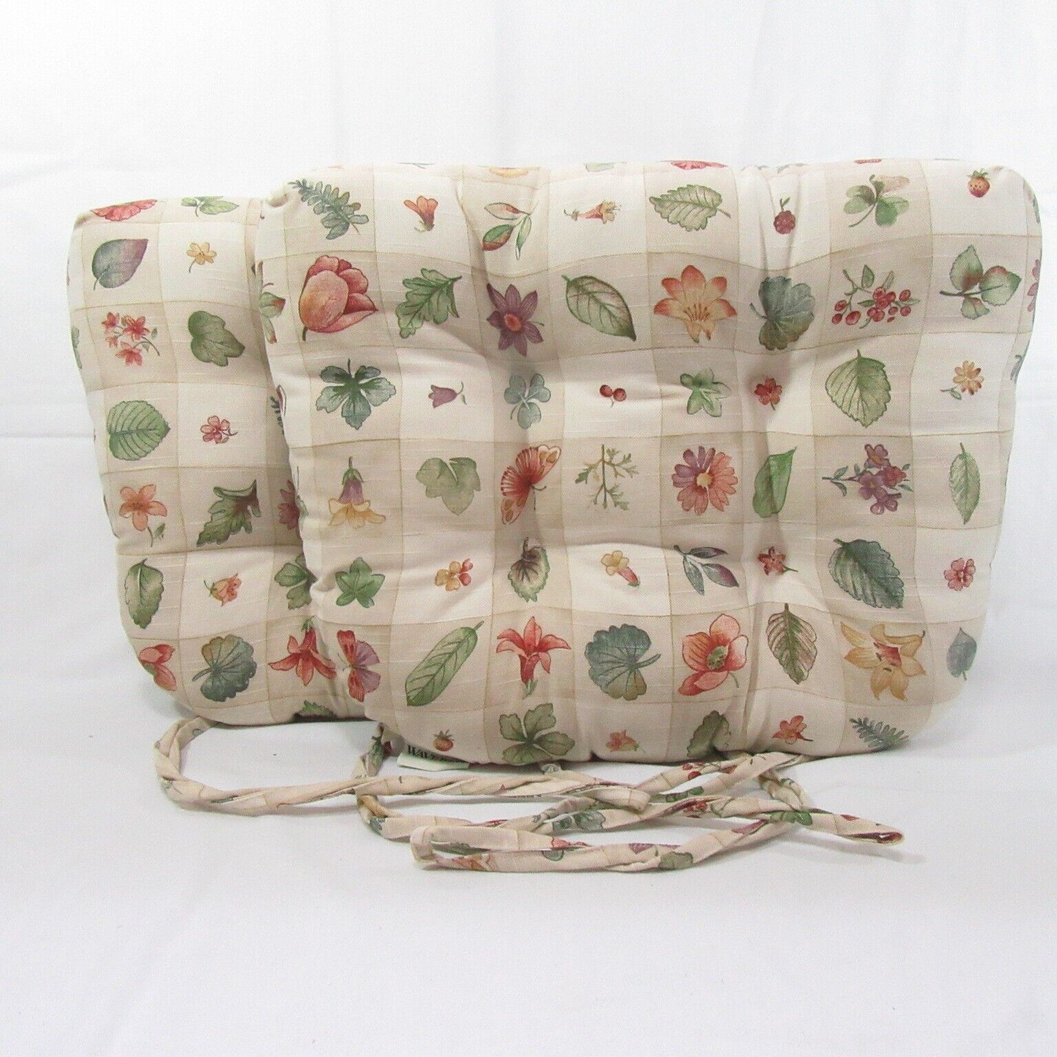Waverly Pastoral Plaid Natural Floral Fruit Herbs 2-PC Tufted Seat Cushions - $56.00