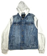 21MEN Men’s XL Denim Jean Jacket Hoodie Gray Sleeves Hood Urban Streetwear - $41.04 CAD