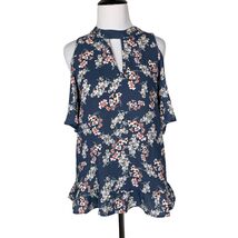 Sienna Sky Floral Cold Shoulder Blouse Top Keyhole Detail Size Small Blu... - €7,09 EUR