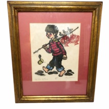 Vintage “Fish Story” Framed Matted Art Painting Print Boy Fishing Numbered - £60.13 GBP