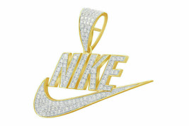 1.10Ct Simulated Diamond &quot;NIKE&quot; Hip Hop Pendant 14K Yellow Gold Plated Silver - £132.80 GBP