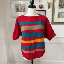 Vintage 80s Chaus Boat Neck Brush Stroke Bold Sweater M - $482.11 MXN