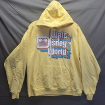 Vintage Walt Disney World Retro 70s Logo Yellow Hoodie Sweatshirt Mens M - £27.07 GBP