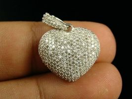 1.96Ct Round Cut Diamond 14K White Gold Over Puffed Exclusive Heart Pendant - £223.38 GBP