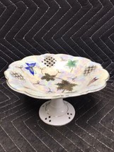 Marked Vtg Lipper &amp; Mann Iridescent Porcelain Butterfly Compote with Gol... - £6.31 GBP