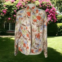Coldwater Creek Watercolor Damask Jacket 10 Blazer Shirt Texture Cotton ... - £23.20 GBP