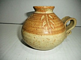Stoneware Pottery Handmade Studio Art Vase Jar Glazed Signed Hanging Leaf/Vines - £23.66 GBP