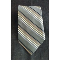 Paul Dione Striped Silk Neck Tie Gray Blue Tan Brown 60&quot; Mens - £5.50 GBP