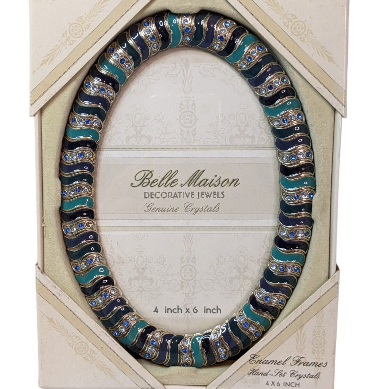 NIB Belle Maison Decorative Jewels Enamel Picture Frame Oval Blue 4x6 Kohls - $14.96