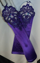 Bridal Prom Costume Adult Satin Fingerless Gloves Purple Opera Length Beaded - £10.85 GBP